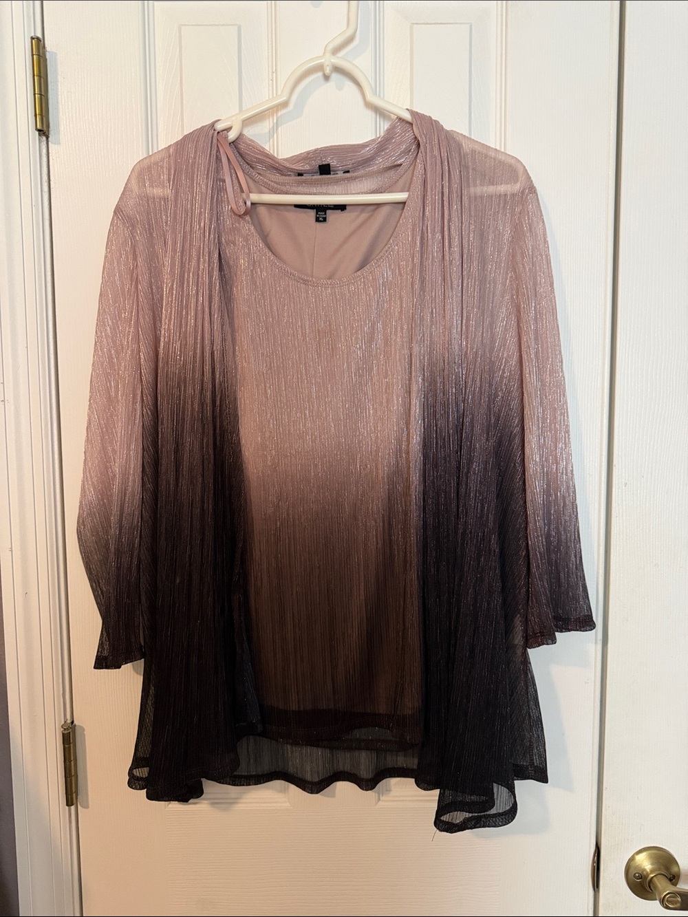 Onyx Nite Shimmery Ombre Pink and Black Layered Sweater Shrug and tank